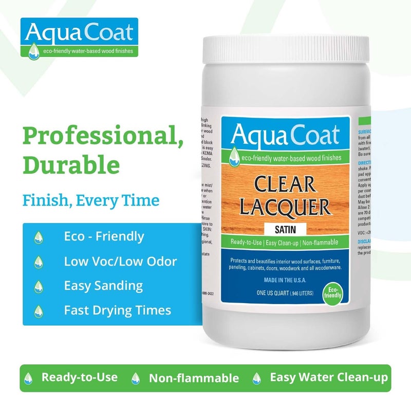 AquaCoat Aqua Coat Clear Lacquer in Satin Finish - Premium Water-Based for Wood & Plastic - Self-Cross-Linking, Fast-Drying, Non-Yellowing, Eco-Friendly - Quart - Image 3